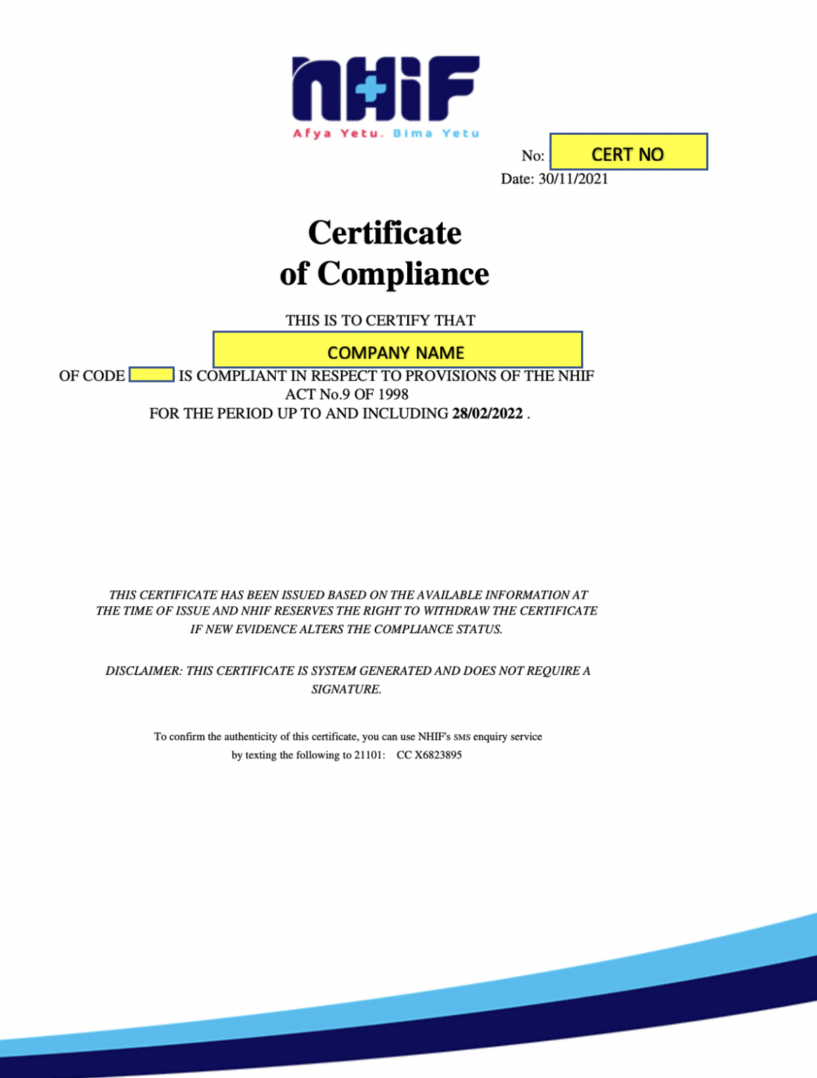 Nhif Compliance Certificate Application Guideline And Request Letter Template Anziano Consultants 7351