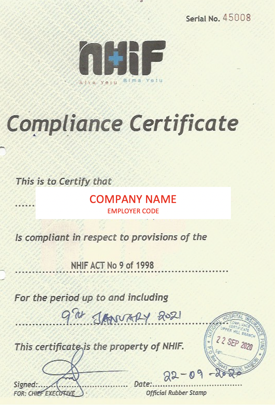 compliance certificate template